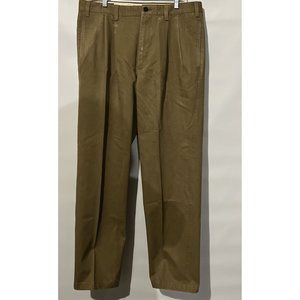 Orvis Size 36x33 Solid Beige 100% Cotton Pleated Khaki Straight Leg Pants B9‎